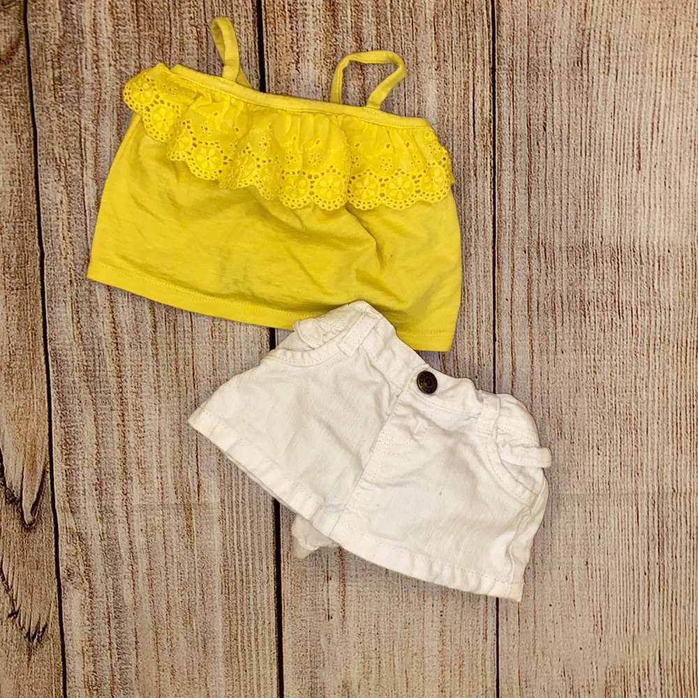 Yellow tank and white denim skirt set
